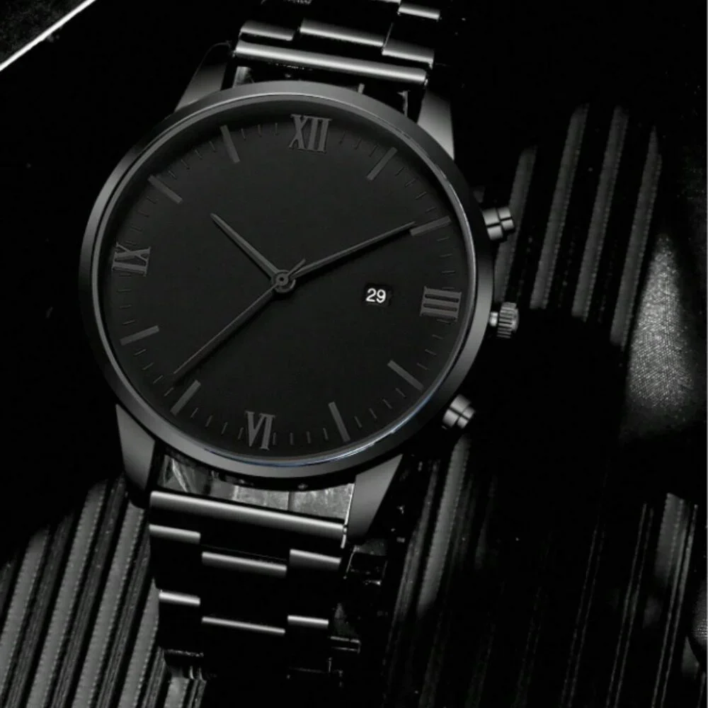 2pcs/set Fashionable Business Style Stainless Steel Quartz Watch With Bracelet - Picture 2 of 5